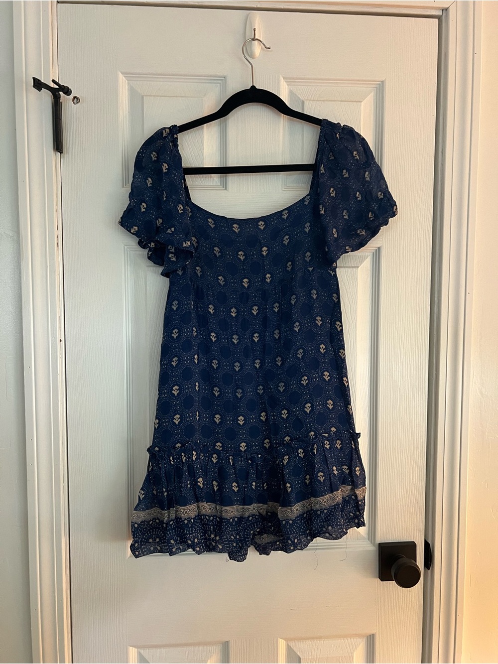 Anthropologie Navy Blue Mini Dress with Puff Sleeves
